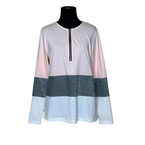 Rose Gal pink silver white color block long sleeves pullover size Small - Picture 10 of 11
